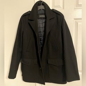 Men - Guess - Black Pea Coat - Size Small